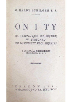 On i Ty 1931r - Hardy Schilgen - książka  wyd. 1931
