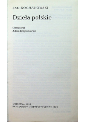 Dzieła polskie - Jan Kochanowski - książka  wyd. 1982