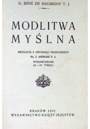 Modlitwa myślna 1931 r. - Rene de Maumigny - książka  wyd. 1931