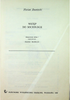 Wstęp do socjologii - Florian Znaniecki - książka  wyd. 1988