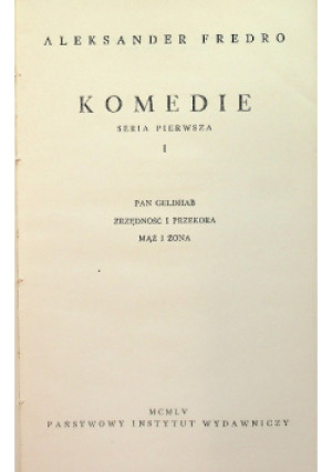 Komedie Tom I - Aleksander Fredo - książka  wyd. 1955