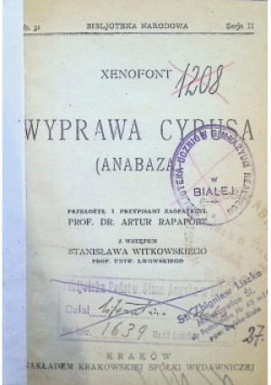 Wyprawa Cyrusa 1924 r - Xenofont - książka  wyd. 1924