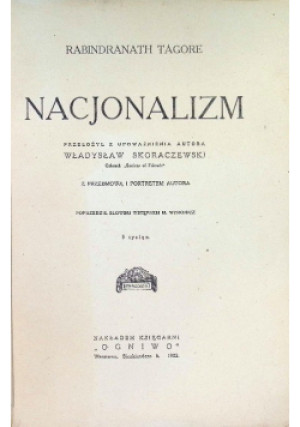 Nacjonalizm 1922 r. - Rabindranath Tagore - książka  wyd. 1922