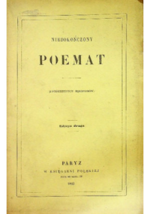Niedokończony poemat, 1862 r. - książka  wyd. 1862