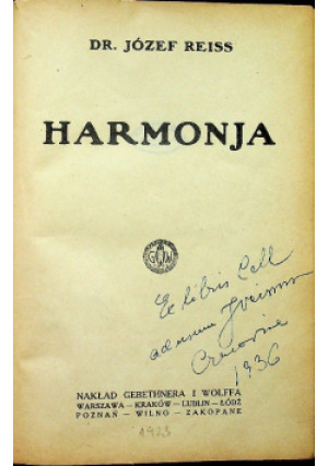 Harmonja 1923 r. - Józef Reiss - książka  wyd. 1923