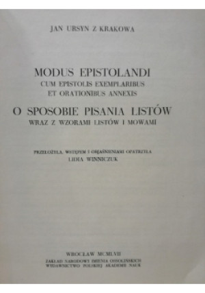 Modus Epistolandi - Jan ursyn z Krakowa - książka  wyd. 1957