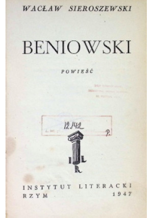Beniowski 1947 r. - Wacław Sieroszewski - książka  wyd. 1947