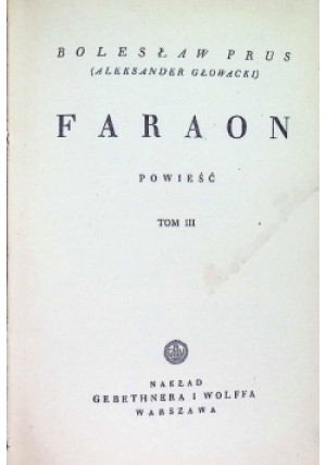 Faraon Tom III 1935 r. - Bolesław Prus - książka  wyd. 1935