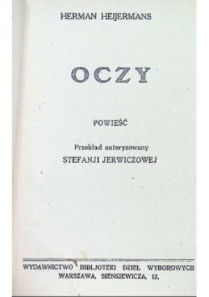 Oczy 1927 r. - Herman Heijermans - książka  wyd. 1927