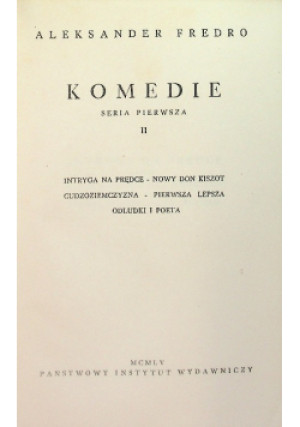 Komedie Tom II - Aleksander Fredo - książka  wyd. 1955