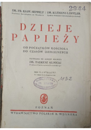 Dzieje papieży 1936 r. - Klemens Loffler, Franz Xaver Seppelt - książka  wyd. 1936