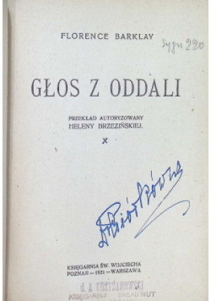 Głos z oddali 1921 r. - Florence Barklay - książka  wyd. 1921