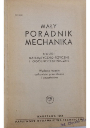 Mały poradnik mechanika - Henryk Kunicki - książka  wyd. 1954