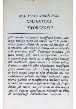 Dialektyka twórczości - Władysław Stróżewski - książka  wyd. 1983