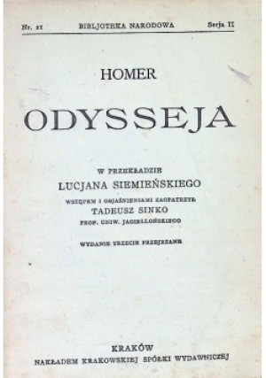 Odysseja 1925 r. - Homer, Plutarch z Chetonei - książka  wyd. 1925