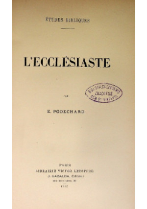 L Ecclesiaste 1912 r. - E. Podechard - książka  wyd. 1912