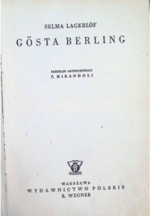 Gosta Berling, 1948 r. - Selma Lagerlof - książka  wyd. 1948