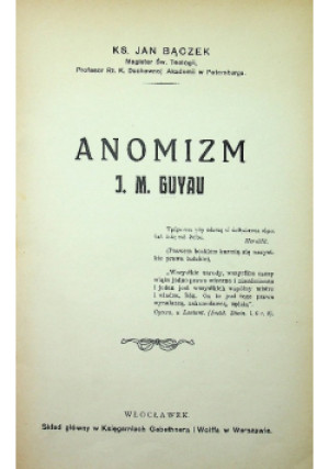 Anomizm - Jan Bączek - książka  wyd. 1914