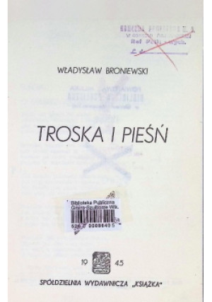 Troska i pieśń 1932 r. - Władysław Broniewski - książka  wyd. 1932
