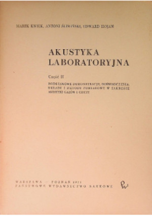 Akustyka laboratoryjna - Marek Kwiek - książka  wyd. 1971