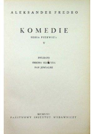 Fredro Komedie V - Aleksander Fredro - książka  wyd. 1956