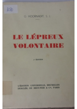 Le lepreux volontaire, 1939 r. - G. Hoornaert - książka wyd. 1939