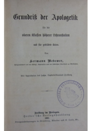 Grundriss der Apologetik. 1880 r. - Hermann Bedewer - książka  wyd. 1880