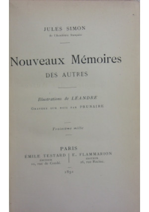Noveaux Memories des Autres,1891r. - Jules Simon - książka  wyd. 1891