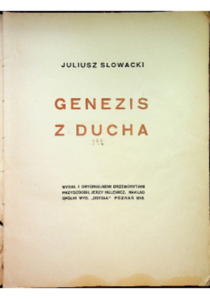 Genezis z ducha 1918 r. - Juliusz Słowacki - książka  wyd. 1918