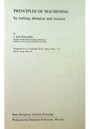 Principles of machining - J. Kaczmarek - książka  wyd. 1976