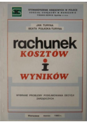 Rachunek kosztów i wyników - Jan Turyna - książka  wyd. 1997