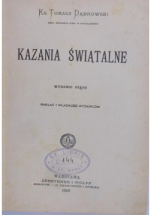 Kazania Świątalne 1910 r. - Tomasz Dąbrowski - książka  wyd. 1910
