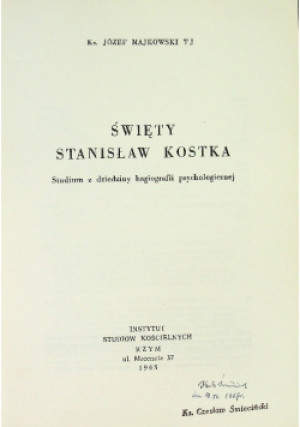 Święty Stanisław Kostka - Józef Majkowski - książka  wyd. 1986