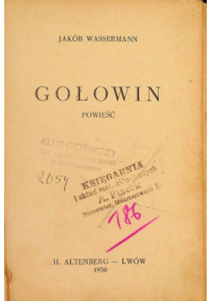Gołowin 1930 r. - Jakob Wassermann - książka  wyd. 1930