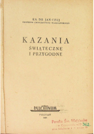 Kazania świąteczne i przygodne - Jan Czuj - książka  wyd. 1953