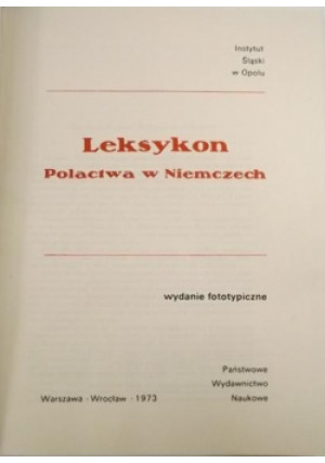 Leksykon Polactwa w Niemczech - książka  wyd. 1973