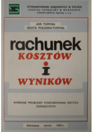 Rachunek kosztów i wyników - Jan Turyna - książka  wyd. 2000