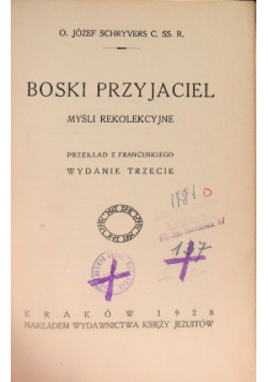 Boski Przyjaciel 1928 r. - Józef Schryvers - książka  wyd. 1928