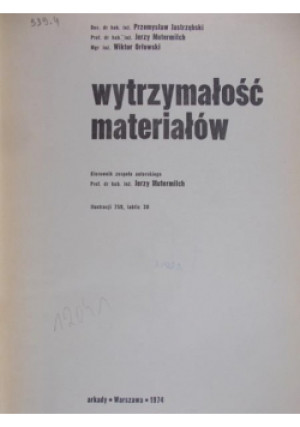Wytrzymałość materiałów - Jerzy Mutermilch - książka  wyd. 1974