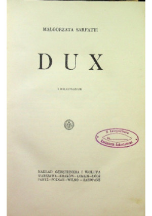 Dux 1927 r. - Małgorzata Sarfatti - książka  wyd. 1927