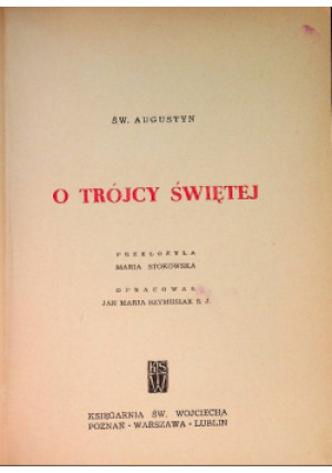 O Trójcy Świętej Tom XXV - Św. Augustyn - książka  wyd. 1962