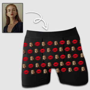 Personalizowane bokserki ze zdjęciem twarzy - Całus Czarne - XL