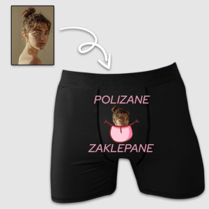 Śmieszny prezent bokserki z twoją twarzą - Polizane zaklepane Czarne - XL