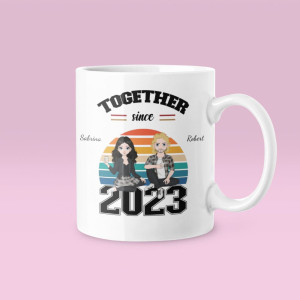 Kubek Vintage Retro - data dla par na walentynki – Personalizowana - Biały - 330ml