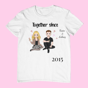Koszulka z datą - Together since dla par na walentynki – Personalizowana - Czarny - 3XL