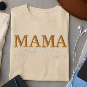 Koszulka z haftowanym napisem MAMA i imionami dzieci - XL - Granatowy