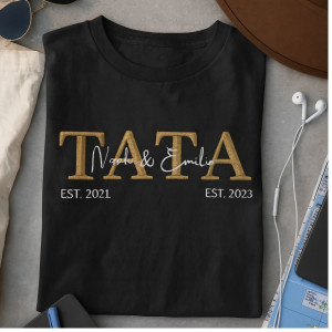 Koszulka z haftowanym napisem TATA imionami dzieci - XL - Granatowy
