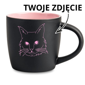 Kubek Latte z Grawerowanym Twioim Kotem lineart - Różowy