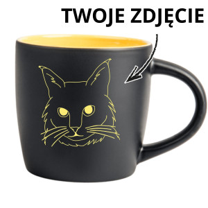 Kubek Latte z Grawerowanym Twioim Kotem lineart - żÓŁTY