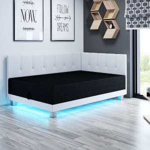 Luiza LED – Schlafsofa mit Kopf- und Seitenteil und Bettkasten